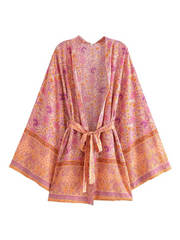 Chaqueta kimono corta de algodón con estampado floral "Holding My Heart"