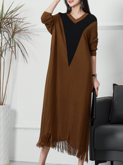 Frühlings-Fit-and-Flare-Midikleid aus Strick mit Rundhalsausschnitt