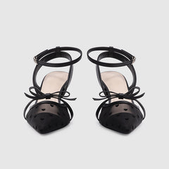 Ankle Wrap Heeled Sandals Black
