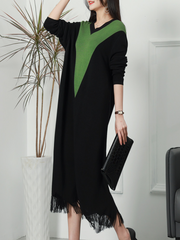 Frühlings-Fit-and-Flare-Midikleid aus Strick mit Rundhalsausschnitt