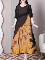 Feel The Love Round Neck Peacock A-line Dress