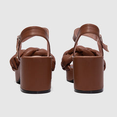 Braided Strap Chunky Slide Sandals Brown