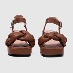 Braided Strap Chunky Slide Sandals Brown