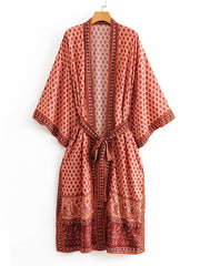 Kimono largo de poliéster con estampado floral para dormir