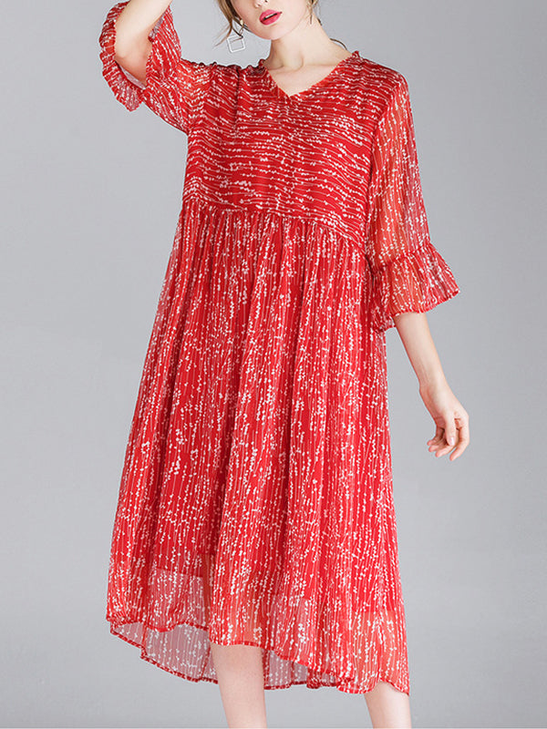 Luisa Vintage Contrasting V-neck Floral Print High Waist Midi Dress wi Emes Shop Luisa Vintage Contrasting V-neck Floral Print High Waist Midi Dress wi Emes Shop