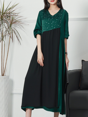 V-neck Neck Middle Waist Star Pattern Midi-Dress