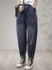 Women Loose Fit Harem Cotton Denim Jeans Trousers Pants