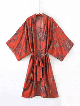 Nachtwäsche Paisley-Print Rot Farbe Polyester Lange Länge Kleid Kimono Duster Robe