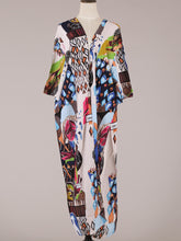 Bedruckter mehrfarbiger langer Kimono-Staubmantel aus Baumwolle