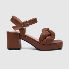 Braided Strap Chunky Slide Sandals Brown