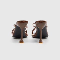 Pointy-toe Silm Kitten Heels Sandals Brown