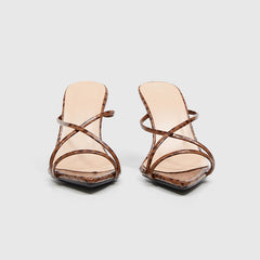 Pointy-toe Silm Kitten Heels Sandals Brown