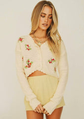 Cárdigan corto de punto con bordado floral de bayas