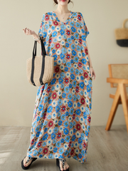 Take My Soul – Kaftankleid aus Baumwolle im Bohemian-Stil mit Blumenmuster