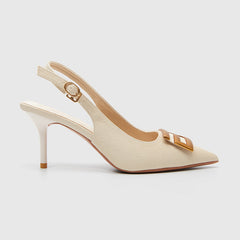 Schmale Pumps mit Riemchen und Kitten Heels