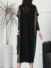 Vestido midi de punto con mangas largas de murciélago y rayas elegante de verano