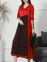 Vestido midi con escote en V, cintura media y estampado de estrellas