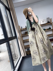 Vestido elegante de corte A con cuello en V y estampado retro