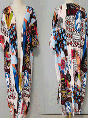Bedruckter weißer Polyester-Kimono-Staubmantel in langer Länge