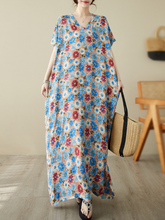 Take My Soul – Kaftankleid aus Baumwolle im Bohemian-Stil mit Blumenmuster