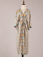 Beachwear Floral Cotton Kimono Beige Color Long Gown Robe Kimono Duster Robe