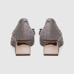 Satin Pointy Toe Chunky Heels Pumps Purple