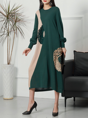 Vintage Party Wear Round Neck knitted Midi-Dress