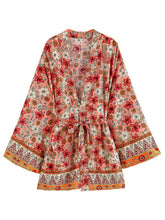 Brautmode Blumendruck Orange & Schwarz Baumwolle Kurzes Kleid Kimono Duster Robe