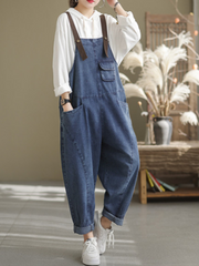 Frühling Stilvolle Denim Casual Lose Western Latzhose Overalls