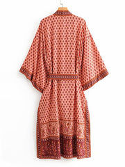 Kimono largo de poliéster con estampado floral para dormir