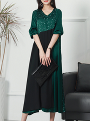 V-neck Neck Middle Waist Star Pattern Midi-Dress