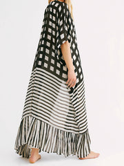 Bedrucktes schwarzes Chiffon-Langkleid Kimono Duster Robe