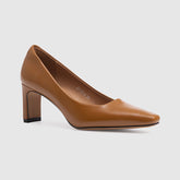 Square Toe Chunky Heeled Pumps Brown