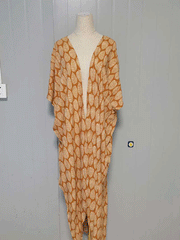 Bedruckter Kimono-Staubmantel aus Polyester in Schwarz und Gelb, lange Länge