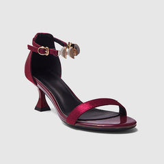 Evening Ankle Strap Heeled Sandals Wine Red