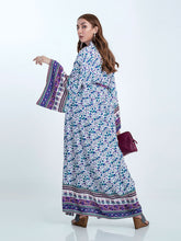 Strandmode Blumendruck Rosa & Blau Farbe Baumwolle Lange Länge Kleid Kimono Duster Robe