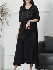 V-neck Neck Middle Waist Star Pattern Midi-Dress