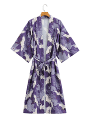 Kimono largo de poliéster con estampado de grullas y pájaros en diferentes colores