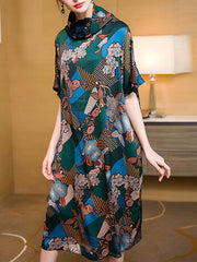 Vestido midi de cuello alto con estampado floral de enredadera