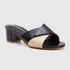 Chunky Heeled Slippers Black