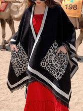 Cárdigan chal con parches de leopardo y bolsillo