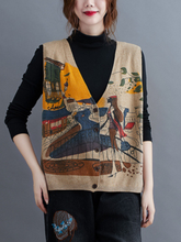 Drucken Ärmellose Strickweste Pullover Strickjacke Jacke