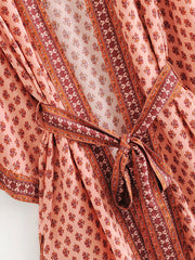 Kimono largo de poliéster con estampado floral para dormir