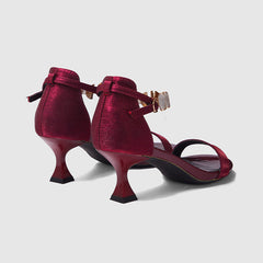 Evening Ankle Strap Heeled Sandals Wine Red