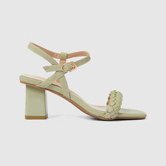 Square Toe Ankle Strap Heeled Samdals Green