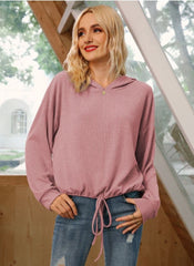 Gathered Ribbon Tie Hem Hoodie