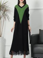 Frühlings-Fit-and-Flare-Midikleid aus Strick mit Rundhalsausschnitt