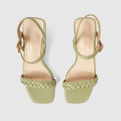 Square Toe Ankle Strap Heeled Samdals Green