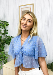 V Neck Tie Front Crop Top