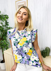 Floral Print Ruffle Detail Blouse
